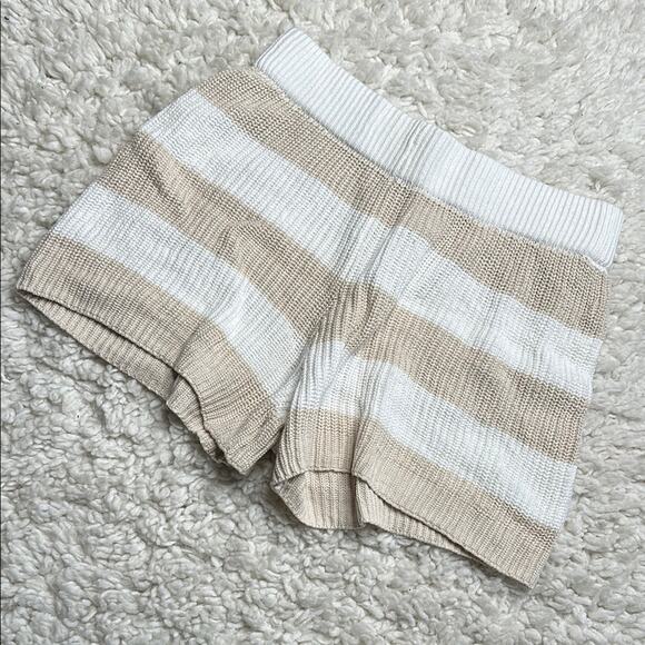 Sincerely Jules Knit Beach Swim Cover Up Women Tan and White Striped Shorts CA11 - Picture 1 of 6